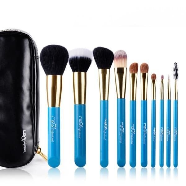 10 pinceaux maquillage poils naturels avec trousse zippée